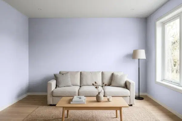 Living room with walls painted Behr Lavender Honor S560-2 (simulated)
