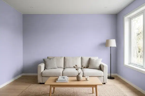 Living room with walls painted Valspar Lavender Lake 4001-5C (simulated)