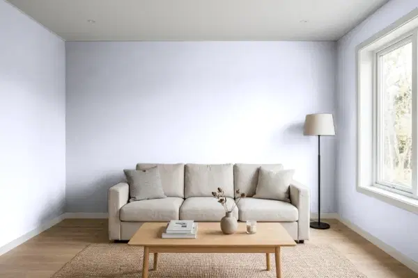Living room with walls painted Benjamin Moore Lavender Secret 1415 (simulated)