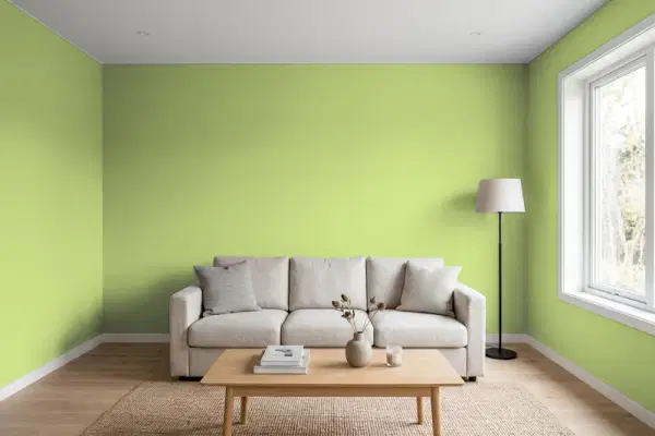 Living room with walls painted Behr Lavish Lime HDC-SM14-5 (simulated)