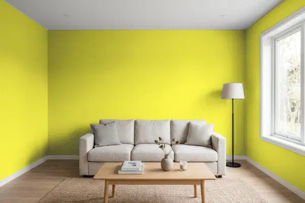Living room with walls painted Valspar Lavish Lime 6008-10B (simulated)
