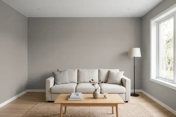 Living room with walls painted PPG Paints Lazy Afternoon 1007-5 (simulated)