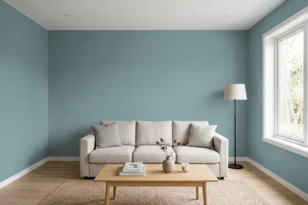 Living room with walls painted Behr Leisure Time PPF-46 (simulated)