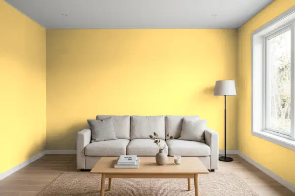 Living room with walls painted Behr Lemon Burst T17-20 (simulated)