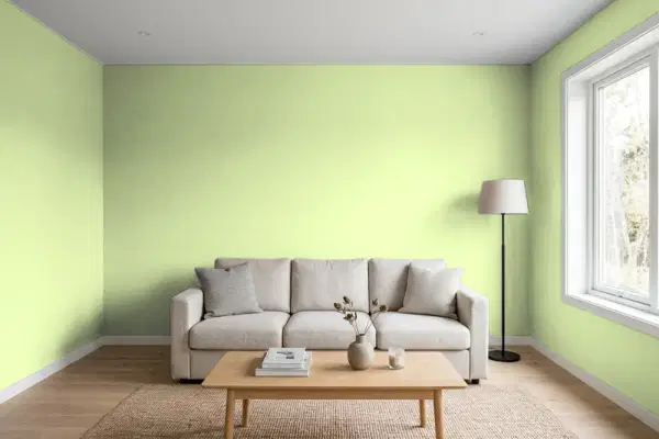 Living room with walls painted PPG Paints Lettuce Alone 1222-4 (simulated)