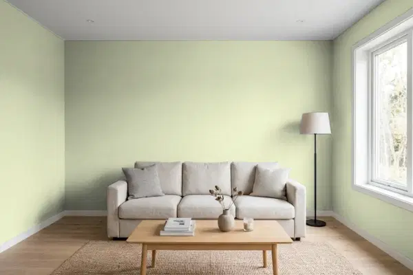 Living room with walls painted Benjamin Moore Levingston Green CW-490 (simulated)