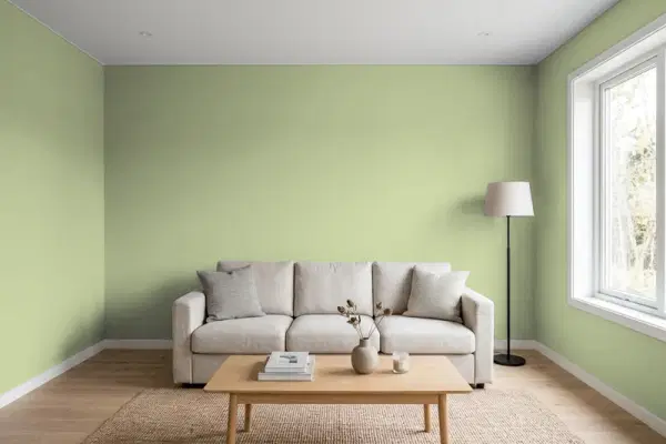 Living room with walls painted Benjamin Moore Liberty Park 487 (simulated)