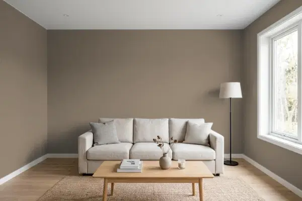 Living room with walls painted Sherwin-Williams Library Pewter SW 0038 (simulated)