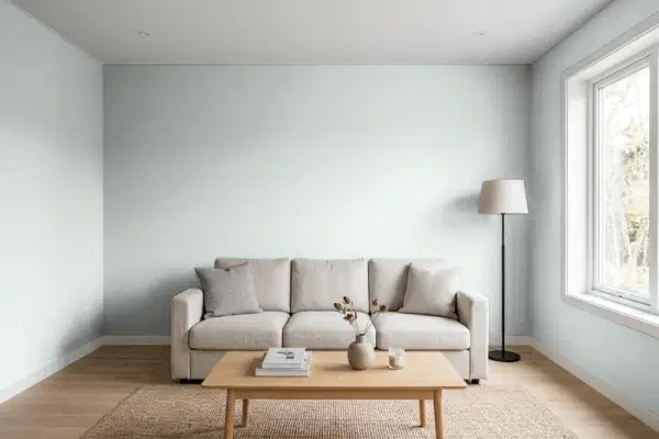 Living room with walls painted Behr Light French Gray 720E-2 (simulated)
