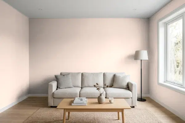 Living room with walls painted Benjamin Moore Light Mocha 2096-60 (simulated)