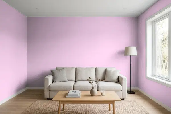 Living room with walls painted PPG Paints Light Mulberry 1180-4 (simulated)