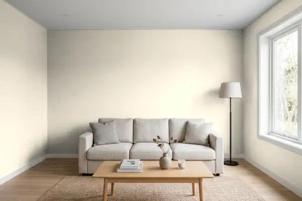 Living room with walls painted Valspar Light Raffia 3008-10B (simulated)