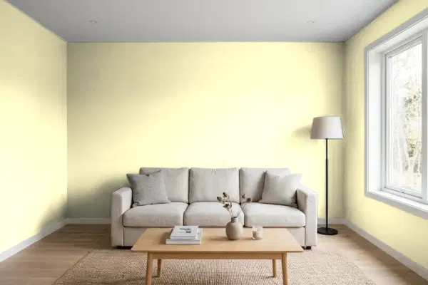 Living room with walls painted Benjamin Moore Light Yellow 2022-60 (simulated)