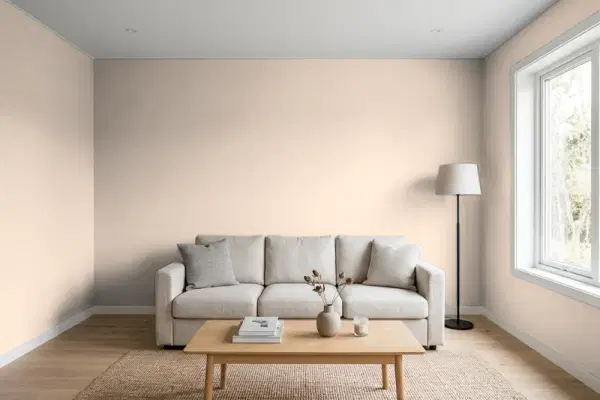 Living room with walls painted Sherwin-Williams Lightweight Beige SW 6092 (simulated)