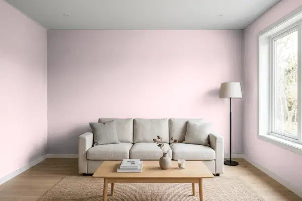 Living room with walls painted Valspar Lilac Buds 1004-8B (simulated)