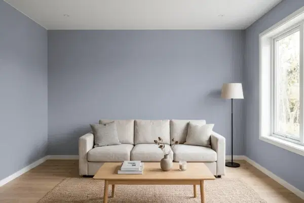 Living room with walls painted Behr Lilac Fields HDC-AC-26A (simulated)