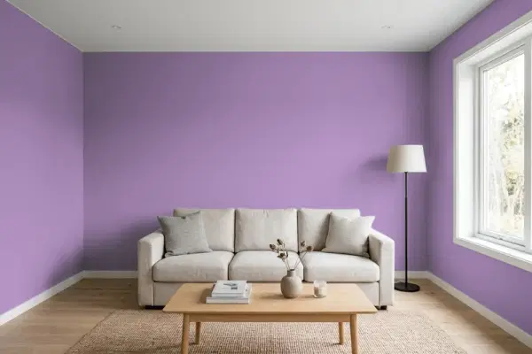 Living room with walls painted Behr Lilac Intuition MQ4-61 (simulated)