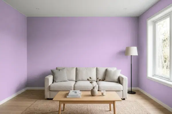 Living room with walls painted Behr Lilac Rose 660D-4 (simulated)