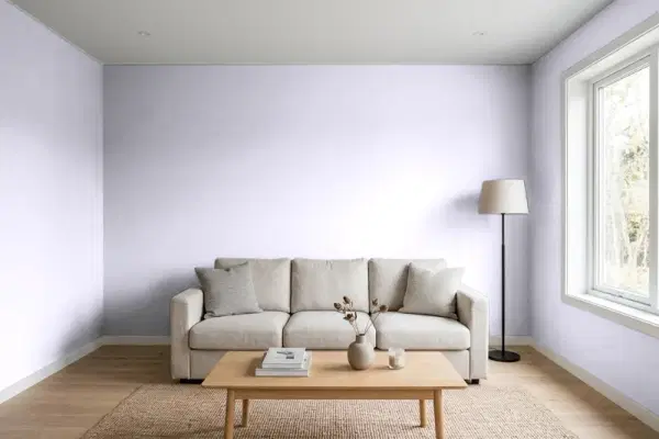 Living room with walls painted Valspar Lilac Whisper 4003-9A (simulated)