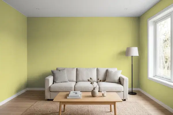 Living room with walls painted Benjamin Moore Lilianna CSP-855 (simulated)
