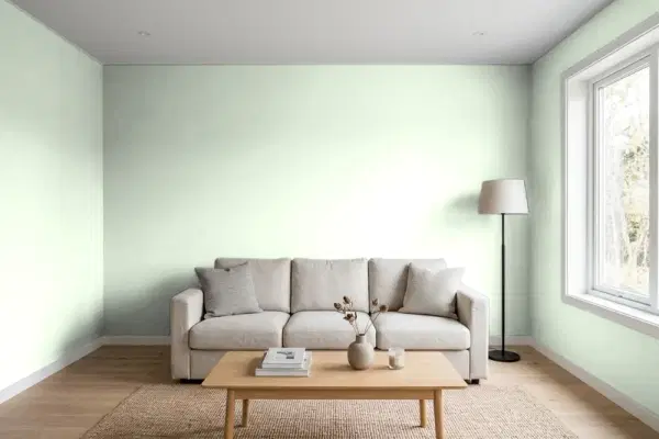 Living room with walls painted PPG Paints Lily Pond 1223-2 (simulated)