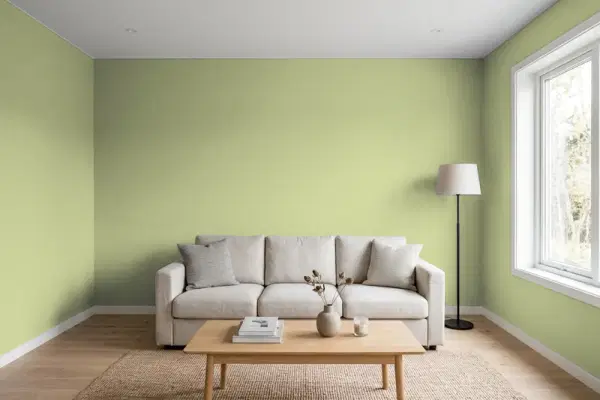 Living room with walls painted Behr Lima Green PPU10-07 (simulated)