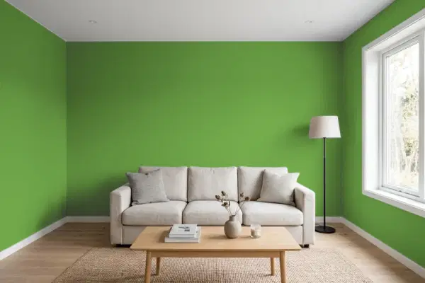 Living room with walls painted Valspar Lime Candy 6011-8 (simulated)