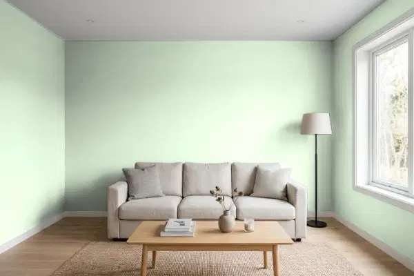 Living room with walls painted PPG Paints Lime Flip 1223-3 (simulated)