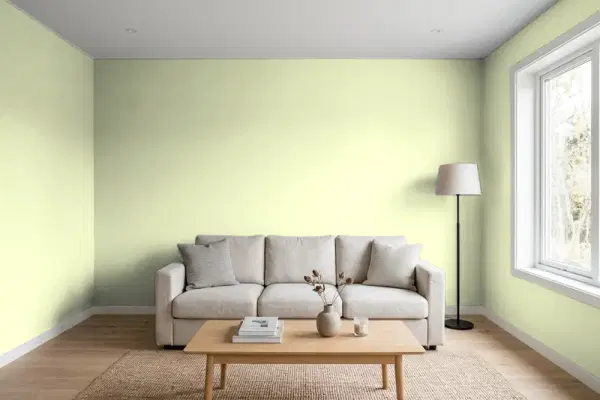 Living room with walls painted Sherwin-Williams Lime Granita SW 6715 (simulated)