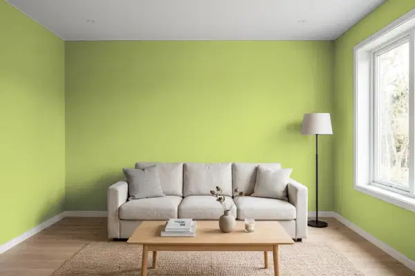 Living room with walls painted Sherwin-Williams Lime Rickey SW 6717 (simulated)