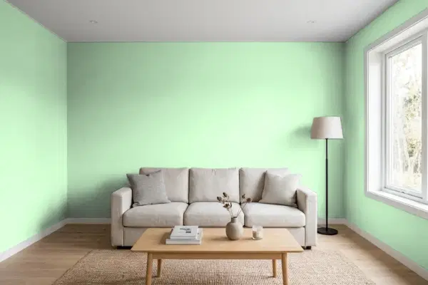 Living room with walls painted PPG Paints Lime Sorbet 1225-4 (simulated)