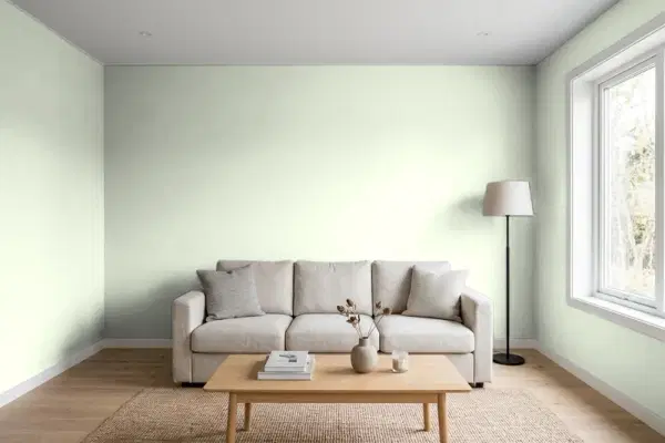 Living room with walls painted PPG Paints Lime Spritz 1121-2 (simulated)