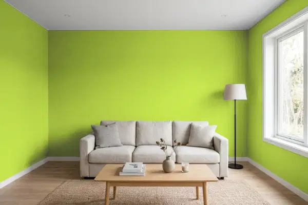 Living room with walls painted Valspar Limolicious 6007-10C (simulated)