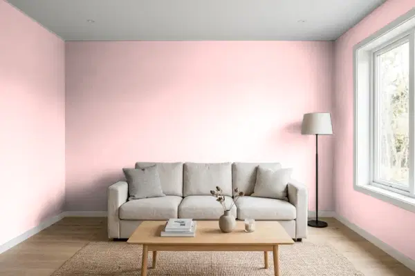 Living room with walls painted Benjamin Moore Little Piggy 2008-60 (simulated)