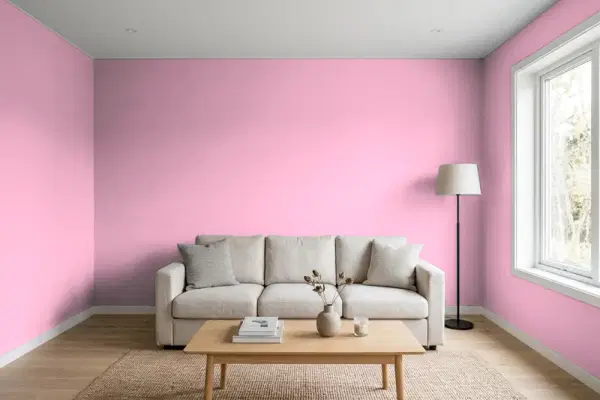 Living room with walls painted Behr Little Princess P130-3 (simulated)