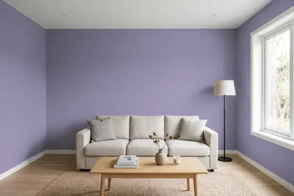 Living room with walls painted Behr Live Jazz S570-5 (simulated)