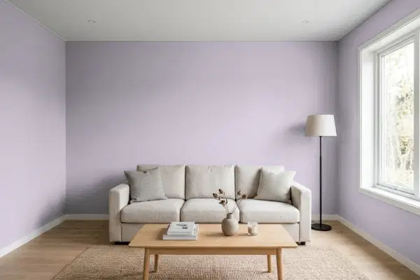 Living room with walls painted Valspar Livid Violet 4002-3C (simulated)