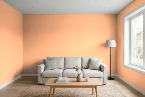 Living room with walls painted Behr Lollipop P210-4 (simulated)