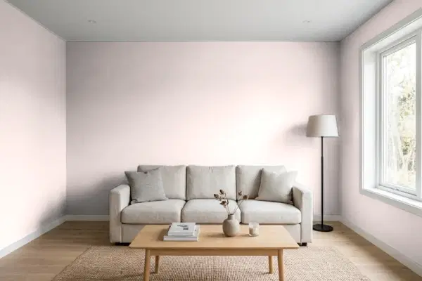 Living room with walls painted PPG Paints Lost Love 1047-2 (simulated)