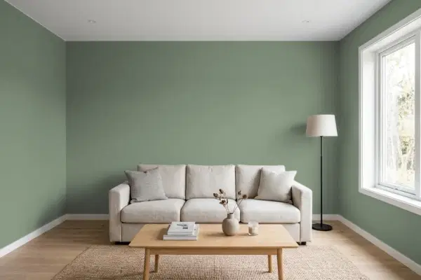 Living room with walls painted PPG Paints Lottery Winnings 1129-6 (simulated)