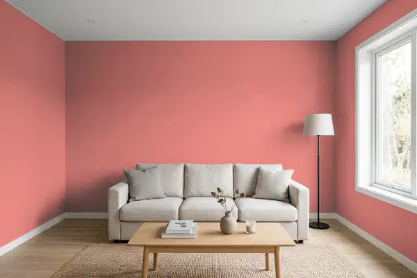 Living room with walls painted Behr Lovable 160D-5 (simulated)