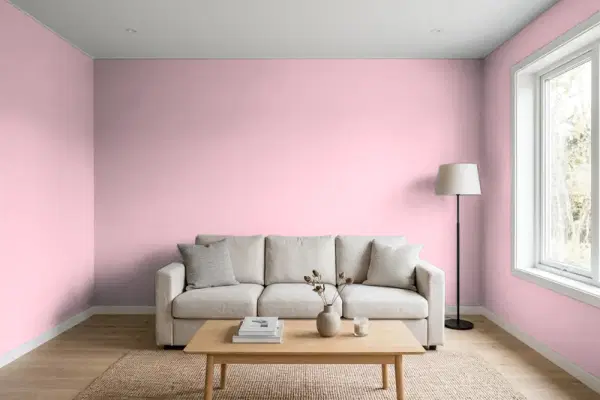 Living room with walls painted PPG Paints Love In A Mist 1050-3 (simulated)