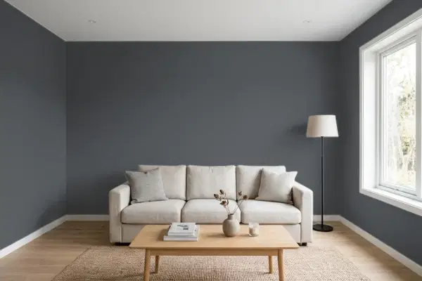 Living room with walls painted Behr Lump Of Coal HDC-WR15-4 (simulated)