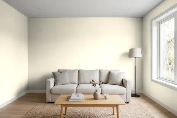 Living room with walls painted Behr Lunar Light 770C-1 (simulated)