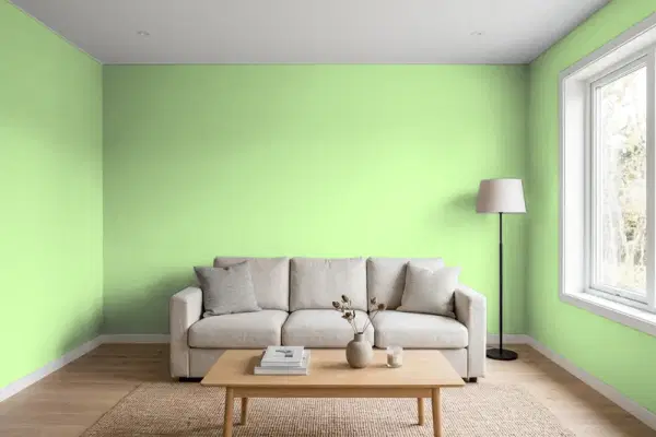 Living room with walls painted Valspar Lush Meadow 6005-9C (simulated)