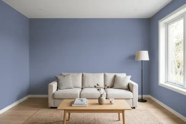 Living room with walls painted Benjamin Moore Luxe AF-580 (simulated)