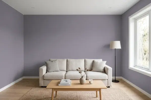 Living room with walls painted PPG Paints Magic Dust 13-24 (simulated)