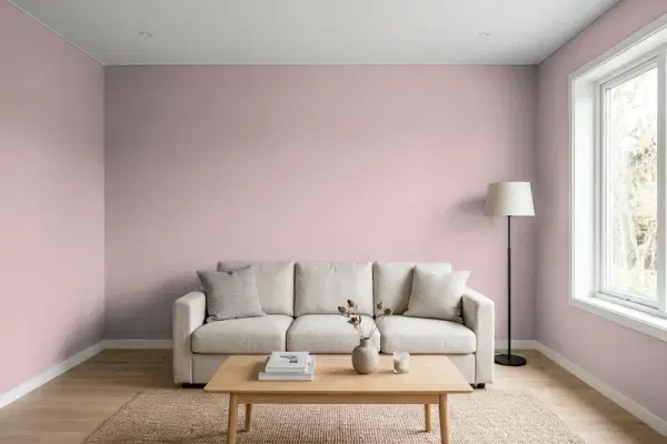 Living room with walls painted Benjamin Moore Magic Potion 1250 (simulated)