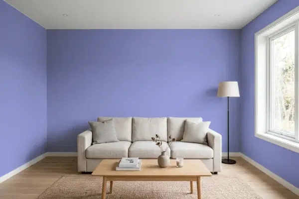 Living room with walls painted PPG Paints Magical Moment 17-06 (simulated)