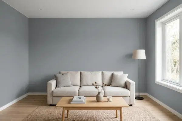 Living room with walls painted Behr Magnetic Gray N500-5 (simulated)